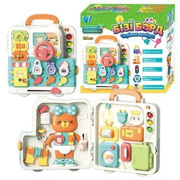 Бізіборд 34918 (16) "WToys" ОЗВУЧУВАННЯ УКРАЇНСЬКОЮ МОВОЮ, 3 казки, 3 пісні, звуки, підсвічування, віршики, пальчикові ігри, замочки, в коробці 34918  фото