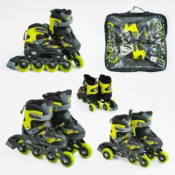 Ролики 10890-S Best Roller /розмір 30-33/ колір &ndash; ЖОВТИЙ колеса PU, ПЕРЕДНЄ КОЛЕСО СВІТЛО, переставні задні колеса, устілка 17-18.5 см, d колес &ndash; 6.5 см, в сумці 10890 фото