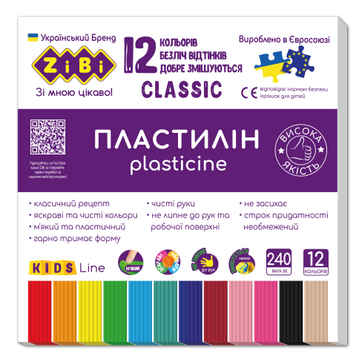Пластилін CLASSIC 12 кольорів, 240г, KIDS Line 27303 фото