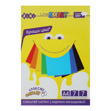Картон кольоровий, А4, 7 кольорів - 7 аркушів, 200г/м2, SMART Line 1955 27914 фото