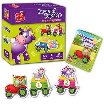 Розвиваюча гра з липучками Веселий фермер Vladi Toys VT 2100-13, 6 ігрових полів, 22 деталі, липучки, інструкція VT 2100-13 фото